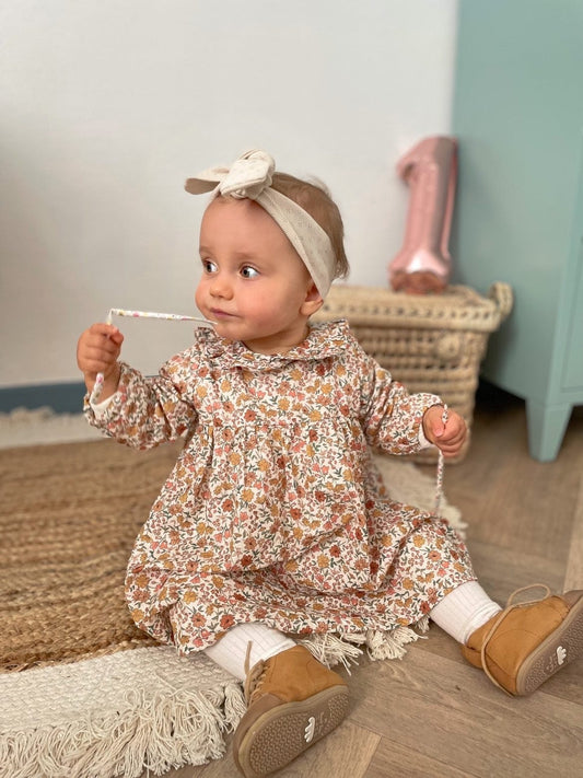 Robe Sablé d'Automne – Coton Fleuri – Bébé Fille – Made in France